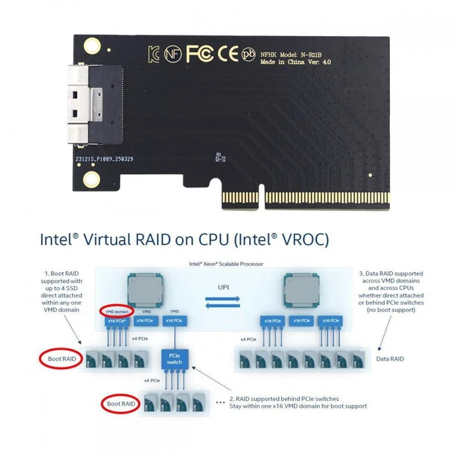 Alt view image 3 of 7 - Vszerda Chenyang External Slimline SFF-8654 8X 74Pin to PCIE Express 3.0 PCIE4.0 Raid Card VROC Raid0 Hyper Adapter