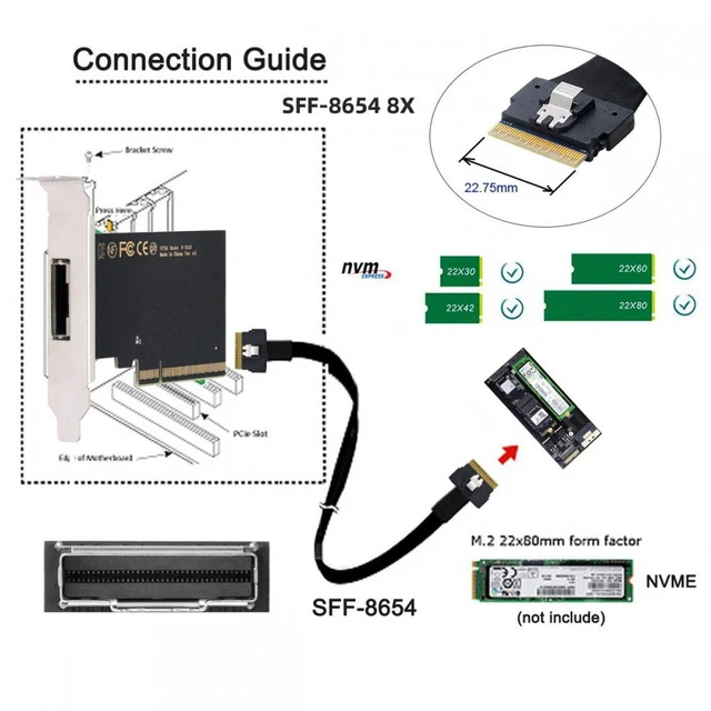 Alt view image 7 of 7 - Vszerda External Slimline SFF-8654 8X 74Pin to PCIE Express 3.0 PCIE4.0 Raid Card VROC Raid0 Hyper Adapter