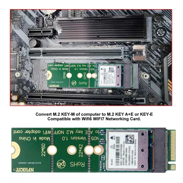 Alt view image 2 of 7 - Vszerda NGFF Key-E WiFi Riser Card Wireless to M.2 NGFF Key-M NVME SSD Adapter Compatible with Wifi6 WIFI7 Networking Card