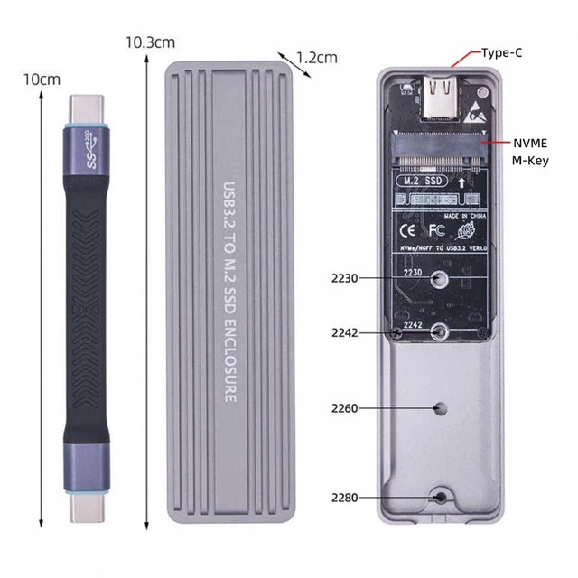 Alt view image 4 of 7 - Vszerda 20Gbps Type-C USB3.2 USB4 to NVME M-key M.2 NGFF SATA SSD PCBA Enclosure 2280/2242/2230mm Adapter RTL9220 Chipset