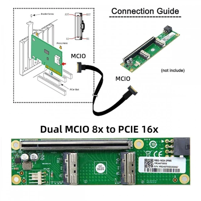 Alt view image 6 of 7 - Vszerda Dual MCIO 8i Mini Cool Edge IO SFF-TA-1016 to PCIE5.0 PCI-Express 16x VROC Adapter for Mainboard SSD Graphics Card