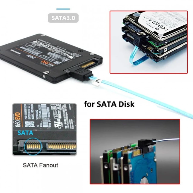 Alt view image 6 of 7 - Vszerda 4pcs/lot 90 Degree Angled Type Internal 4-SATA Host to 4SATA 7pin Target Disk 6Gbps Data Server Cable 25cm