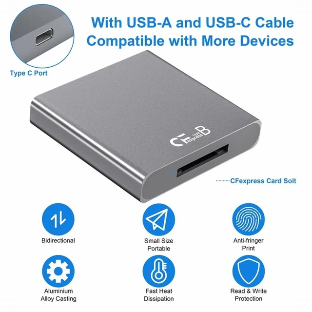 Alt view image 5 of 7 - Vszerda USB3.1 Type-C USB3.0-A to CF Express Extension Card Reader for CFE Type-B Support R5 Z6 Z7 CFB Memory Card