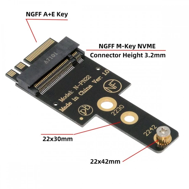 Alt view image 2 of 7 - Vszerda 2230 NGFF A+E-Key Male to NVME M-key Female Extension Adapter for Laptop Mainboard SSD 2230 2242