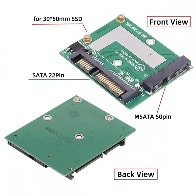 Alt view image 6 of 7 - Vszerda Low Profile 50Pin mSATA 3050 SSD 5x3cm to 2.5" SATA 3.0 22Pin Disk Adapter 6Gbps PCBA