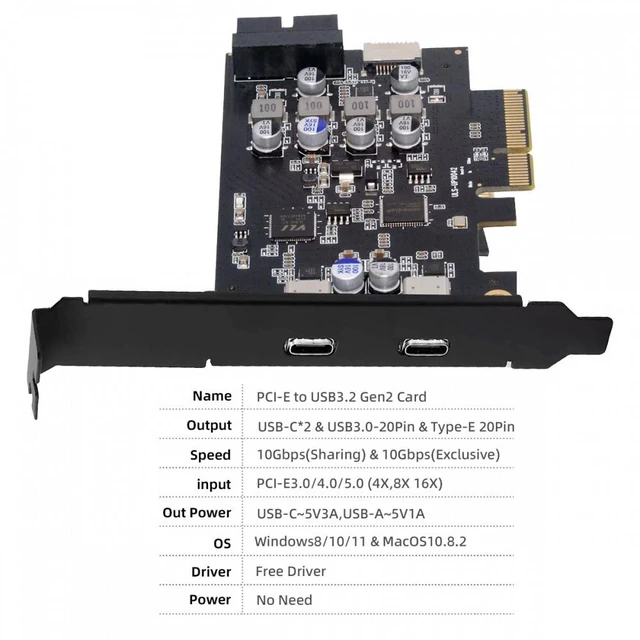 Alt view image 5 of 7 - Vszerda 10Gbps Type-E USB 3.1 Front Panel Socket & USB3.0 19Pin/20Pin & Dual Type-C USB-C to PCI-E Express Card Adapter ASM3142 VL822