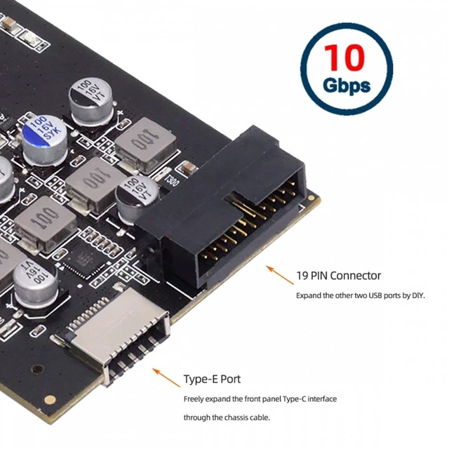 Alt view image 7 of 7 - Vszerda 10Gbps Type-E USB 3.1 Front Panel Socket & USB3.0 19Pin/20Pin & Dual Type-C USB-C to PCI-E Express Card Adapter ASM3142 VL822