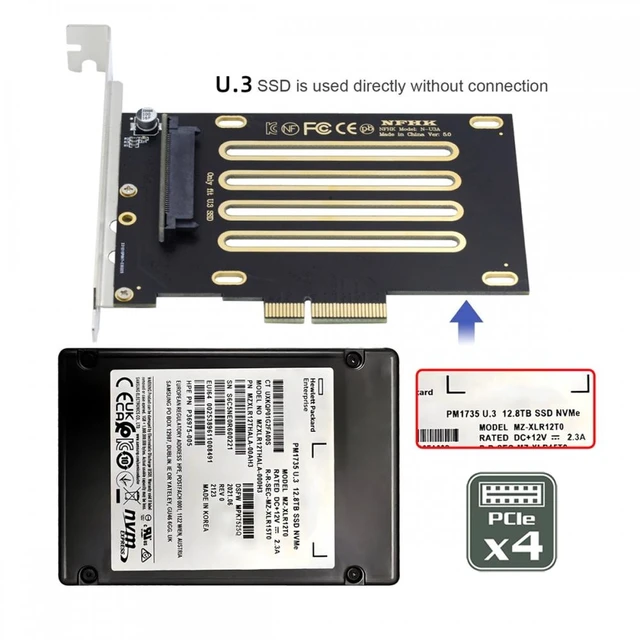 Alt view image 7 of 7 - Vszerda PCI-E 4.0 x4 Lane PCI Express Host to U.3 U3 Kit SFF-8639 SSD Adapter for Motherboard Compatible with PM1735 NVMe PCIe SSD