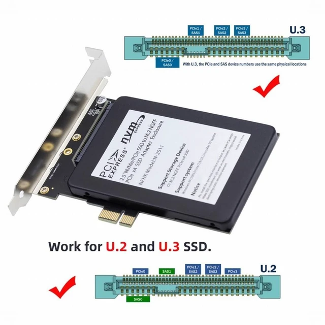 Alt view image 2 of 7 - Vszerda PCI-E 4.0 x1 Lane PCI Express Host to U.3 U3 Kit SFF-8639 SSD Adapter for Motherboard Compatible with PM1735 NVMe PCIe SSD