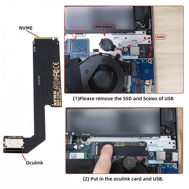 Alt view image 4 of 7 - Vszerda PCI-E 4.0 M.2 M-key to Oculink SFF-8612 SFF-8611 Host Adapter for 2024 ThinkBook 16+ AMD8845 External Graphics Card & SSD