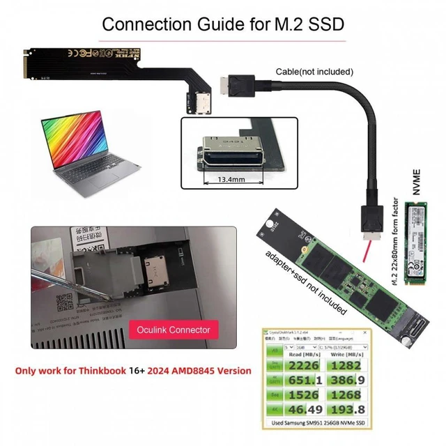Alt view image 7 of 7 - Vszerda PCI-E 4.0 M.2 M-key to Oculink SFF-8612 SFF-8611 Host Adapter for 2024 ThinkBook 16+ AMD8845 External Graphics Card & SSD