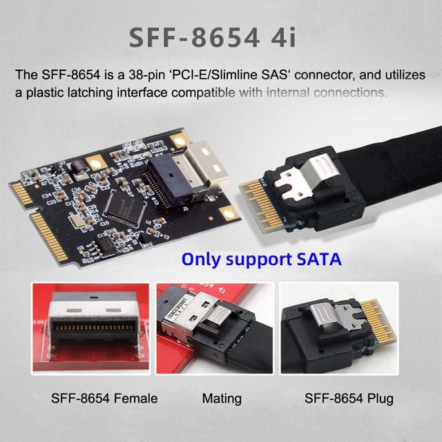 Alt view image 3 of 7 - Vszerda Mini PCI-E PCI Express to Slimline SFF-8654 SATA 3.0 Four Ports Adapter Converter 6Gbps Disk Extension Card for SSD