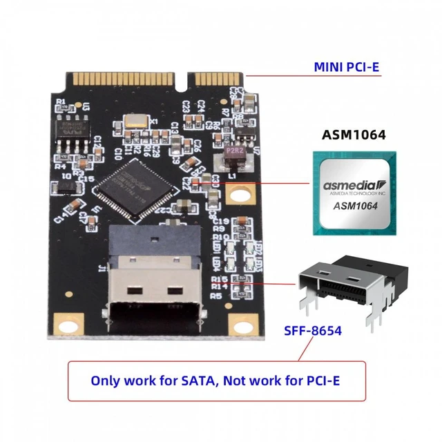 Alt view image 6 of 7 - Vszerda Mini PCI-E PCI Express to Slimline SFF-8654 SATA 3.0 Four Ports Adapter Converter 6Gbps Disk Extension Card for SSD
