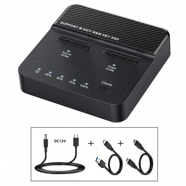 Alt view image 2 of 7 - Vszerda NVME M.2 NGFF M-Key Cloner Dual-Bay to Type-C USB-C One-Click Offline Clone Backup Enclosure 20Gbps Hyper Vertical Duplicator