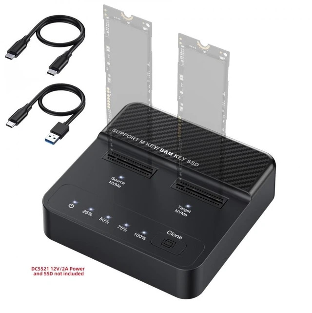 Alt view image 3 of 7 - Vszerda NVME M.2 NGFF M-Key Cloner Dual-Bay to Type-C USB-C One-Click Offline Clone Backup Enclosure 20Gbps Hyper Vertical Duplicator