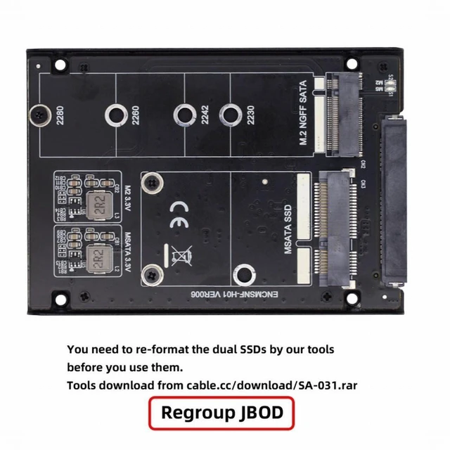 Alt view image 6 of 7 - Vszerda Dual MSATA NGFF B+M SSD Card JBOD Raid0 Span Bridge to 2.5inch SATA Combo HDD Disk Drive Enclosure