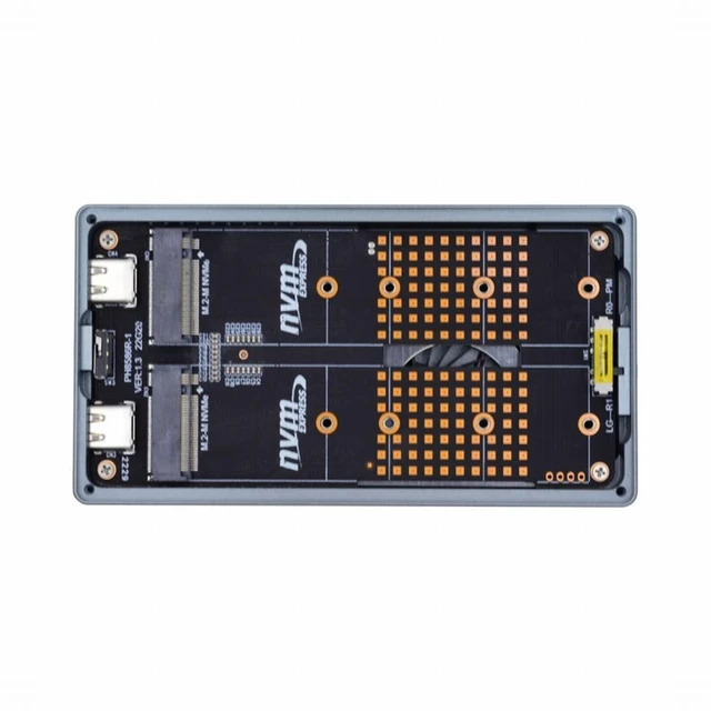 Alt view image 2 of 7 - Vszerda Dual NVME M.2 NGFF M-Key to Type-C USB-C Raid0 Raid1 JBOD Big Enclosure 20Gbps with Fan Raid0 Hyper Adapter