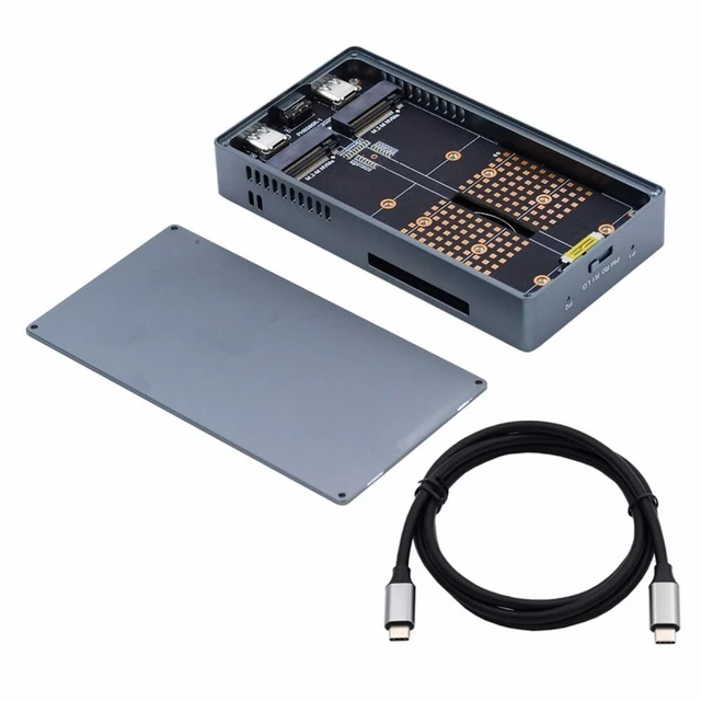 Alt view image 3 of 7 - Vszerda Dual NVME M.2 NGFF M-Key to Type-C USB-C Raid0 Raid1 JBOD Big Enclosure 20Gbps with Fan Raid0 Hyper Adapter