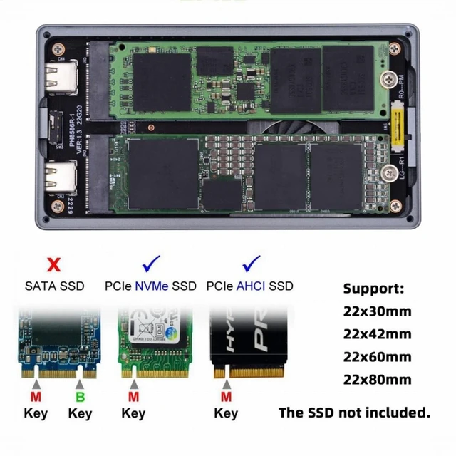 Alt view image 4 of 7 - Vszerda Dual NVME M.2 NGFF M-Key to Type-C USB-C Raid0 Raid1 JBOD Big Enclosure 20Gbps with Fan Raid0 Hyper Adapter