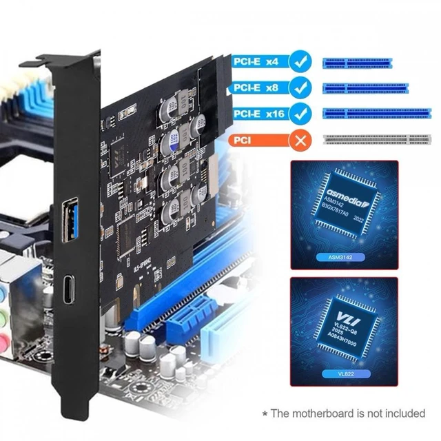 Alt view image 3 of 7 - Vszerda Cable 10Gbps Type-E USB 3.1 Front Socket & USB3.0 19Pin/20Pin & Type-A USB-C to PCI-E Express Card Adapter ASM3142 VL822