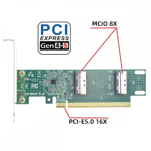 Alt view image 3 of 7 - Vszerda Chenyang PCIE5.0 PCI-Express 16x to Dual MCIO 8i Mini Cool Edge IO SFF-TA-1016 VROC Virtual RAID Adapter for Mainboard SSD Graphics Card