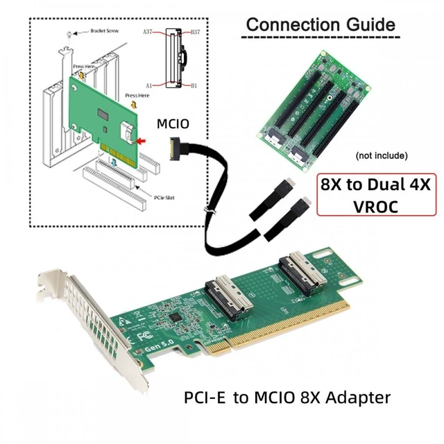 Alt view image 6 of 7 - Vszerda Chenyang PCIE5.0 PCI-Express 16x to Dual MCIO 8i Mini Cool Edge IO SFF-TA-1016 VROC Virtual RAID Adapter for Mainboard SSD Graphics Card
