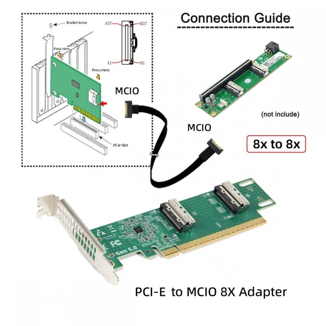 Alt view image 7 of 7 - Vszerda Chenyang PCIE5.0 PCI-Express 16x to Dual MCIO 8i Mini Cool Edge IO SFF-TA-1016 VROC Virtual RAID Adapter for Mainboard SSD Graphics Card