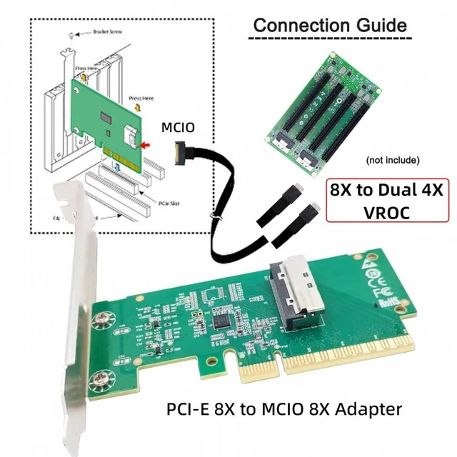 Alt view image 3 of 7 - Vszerda PCIE5.0 PCI-Express 8x to MCIO 8i Mini Cool Edge IO SFF-TA-1016 VROC Adapter for Mainboard SSD Graphics Card