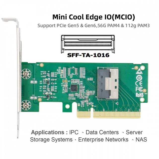 Alt view image 5 of 7 - Vszerda PCIE5.0 PCI-Express 8x to MCIO 8i Mini Cool Edge IO SFF-TA-1016 VROC Adapter for Mainboard SSD Graphics Card