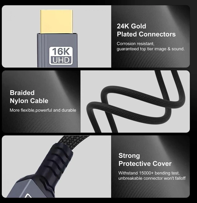 Alt view image 7 of 7 - Vszerda Up Angled 16K 8K UHD HDMI 2.2 Version Type-A Male to HDMI Male HDTV Cable 90 Degree for HDTV Desktop Laptop Monitor (1.0M)