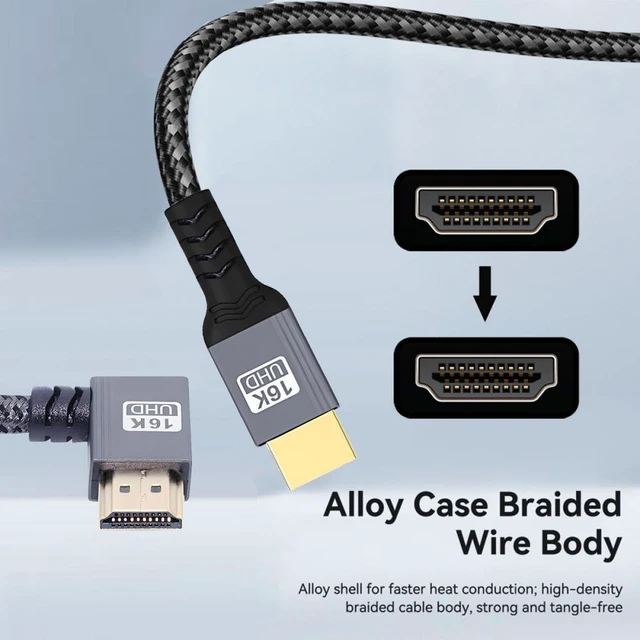 Alt view image 5 of 7 - Vszerda Left Angled 16K 8K UHD HDMI 2.2 Version Type-A Male to HDMI Male HDTV Cable 90 Degree for HDTV Desktop Laptop Monitor (1.0M)