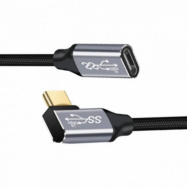 Alt view image 2 of 7 - Vszerda Left Right Angled USB-C USB 3.1 Type C Male to Female Extension Data Cable 10Gbps 100W with Sleeve for Laptop
