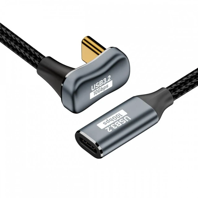 Main image of Vszerda Opposite U Shape Back Angled USB-C USB 3.1 Type-C Male to Female Extension Data Cable 10Gbps 100W with Sleeve (100cm)