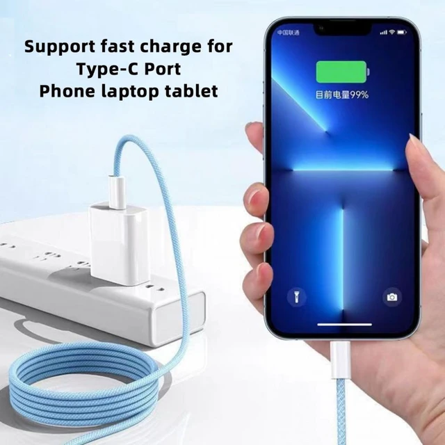 Alt view image 2 of 7 - Vszerda Type-C USB-C Male to Male PD 27W 65W Power 480Mbps Data Cable Blue Sleeve for Phone & Tablet & Laptop (200cm)