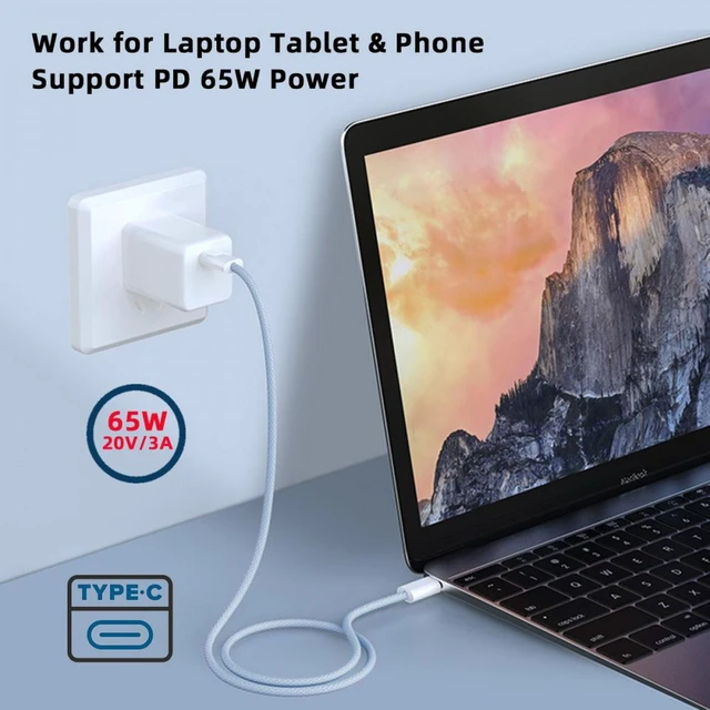 Alt view image 4 of 7 - Vszerda Type-C USB-C Male to Male PD 27W 65W Power 480Mbps Data Cable Blue Sleeve for Phone & Tablet & Laptop (200cm)