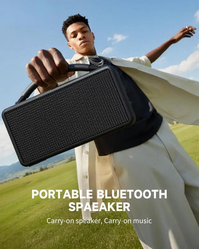 Alt view image 3 of 7 - Portable Bluetooth Speaker: 80W (Peak), 20H Playtime, Loud Wireless Wood Speakers with Bass, AUX and USB Input, Subwoofer, TWS Pairing, Vintage Speaker for Outdoor, Home, Office (Black)