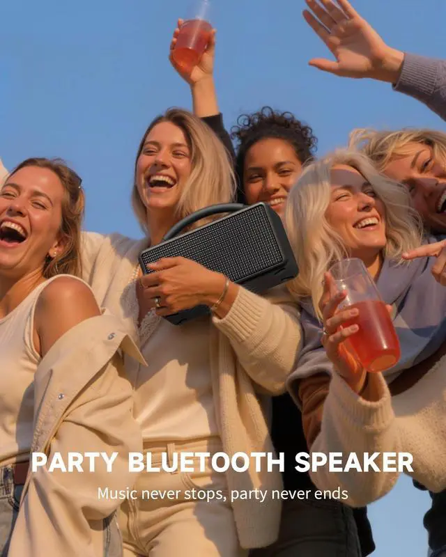 Alt view image 4 of 7 - Portable Bluetooth Speaker: 80W (Peak), 20H Playtime, Loud Wireless Wood Speakers with Bass, AUX and USB Input, Subwoofer, TWS Pairing, Vintage Speaker for Outdoor, Home, Office (Black)