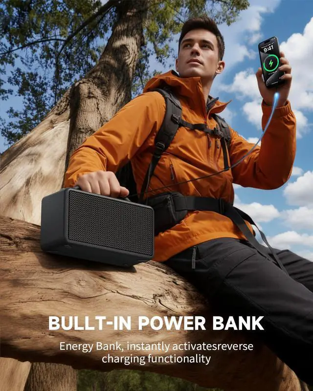 Alt view image 6 of 7 - Portable Bluetooth Speaker: 80W (Peak), 20H Playtime, Loud Wireless Wood Speakers with Bass, AUX and USB Input, Subwoofer, TWS Pairing, Vintage Speaker for Outdoor, Home, Office (Black)