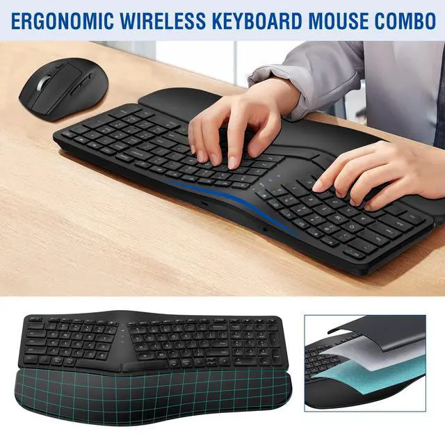 Alt view image 2 of 7 - MK960 Ergonomic Wireless Keyboard Mouse Combo, Bluetooth/2.4G Split Design Keyboard with Palm Rest and 4 Level DPI Adjustable Wireless Mouse Multi-Device, Rechargeable, for Windows/Mac/Android