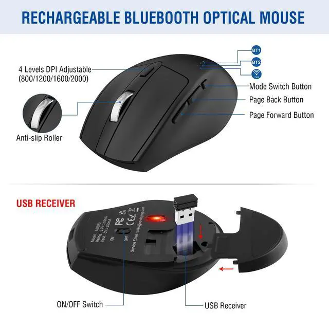 Alt view image 6 of 7 - MK960 Ergonomic Wireless Keyboard Mouse Combo, Bluetooth/2.4G Split Design Keyboard with Palm Rest and 4 Level DPI Adjustable Wireless Mouse Multi-Device, Rechargeable, for Windows/Mac/Android
