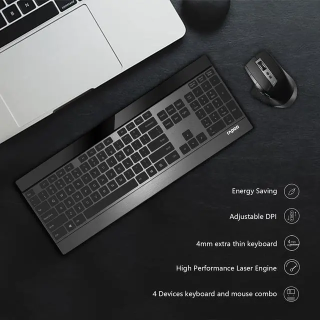 Alt view image 4 of 7 - Wireless Keyboard and Laser Mouse Combo,Multi Device (Bluetooth 4.0+3.0+2.4G) Keyboard and Mouse Set,Ultra-Slim Computer Keyboard Compact Design for Windows/Android/Mac OS