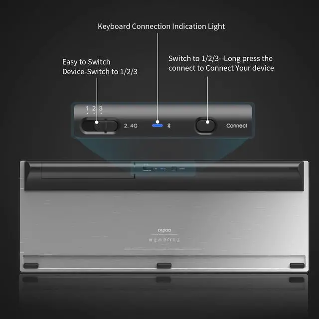 Alt view image 6 of 7 - Wireless Keyboard and Laser Mouse Combo,Multi Device (Bluetooth 4.0+3.0+2.4G) Keyboard and Mouse Set,Ultra-Slim Computer Keyboard Compact Design for Windows/Android/Mac OS