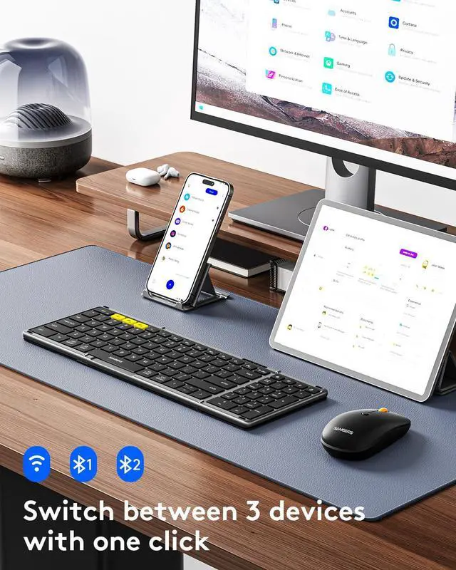 Alt view image 2 of 7 - Foldable Keyboard and Mouse, Folding Bluetooth Keyboard Combo, 2.4G + BT5.0 x 2, Full-Size Portable Travel Keyboard & USB-C Rechargeable Wireless Mouse for Windows Android iOS Mac OS