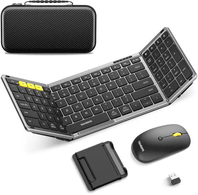 Main image of Foldable Keyboard and Mouse, Folding Bluetooth Keyboard Combo, 2.4G + BT5.0 x 2, Full-Size Portable Travel Keyboard & USB-C Rechargeable Wireless Mouse for Windows Android iOS Mac OS