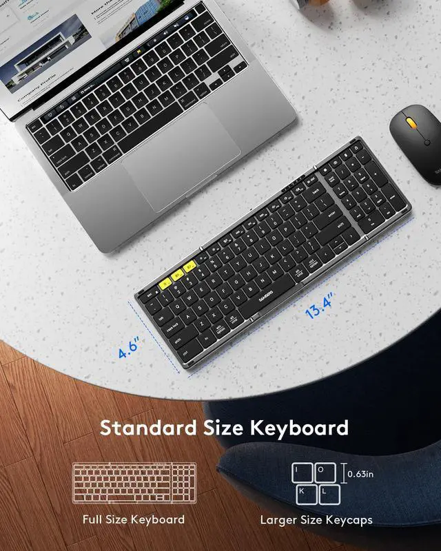 Alt view image 3 of 7 - Foldable Keyboard and Mouse, Folding Bluetooth Keyboard Combo, 2.4G + BT5.0 x 2, Full-Size Portable Travel Keyboard & USB-C Rechargeable Wireless Mouse for Windows Android iOS Mac OS