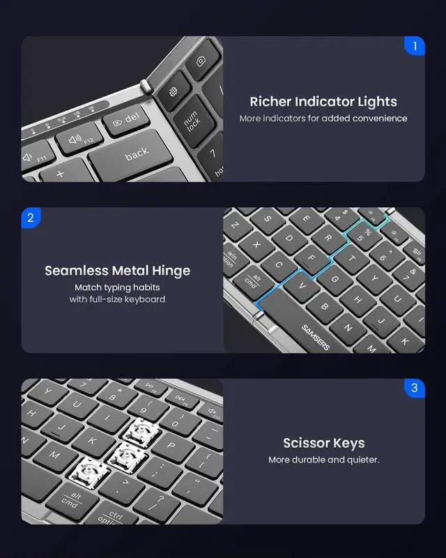 Alt view image 6 of 7 - Foldable Keyboard and Mouse, Folding Bluetooth Keyboard Combo, 2.4G + BT5.0 x 2, Full-Size Portable Travel Keyboard & USB-C Rechargeable Wireless Mouse for Windows Android iOS Mac OS