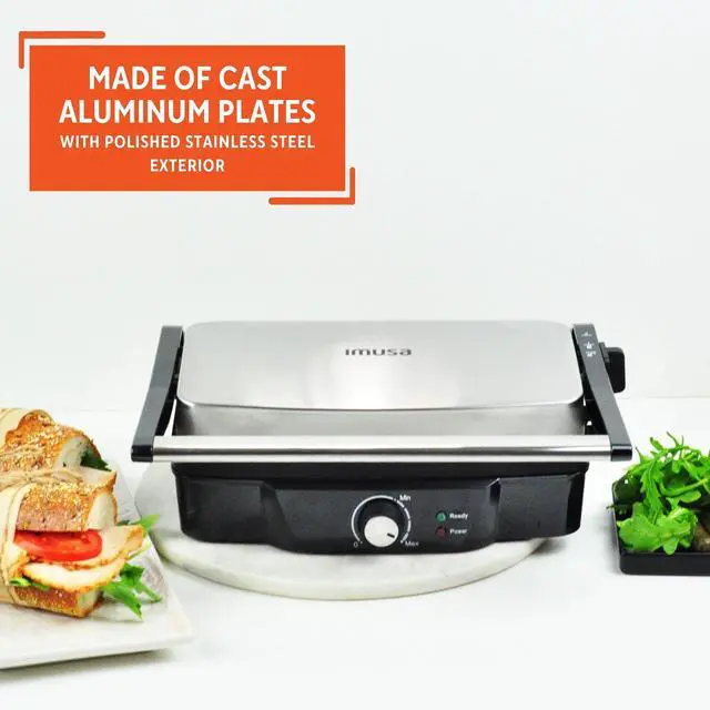 Alt view image 4 of 7 - Stainless Steel Panini Press Electric with Adjustable Temperature Settings and Nonstick Plates, 1200W