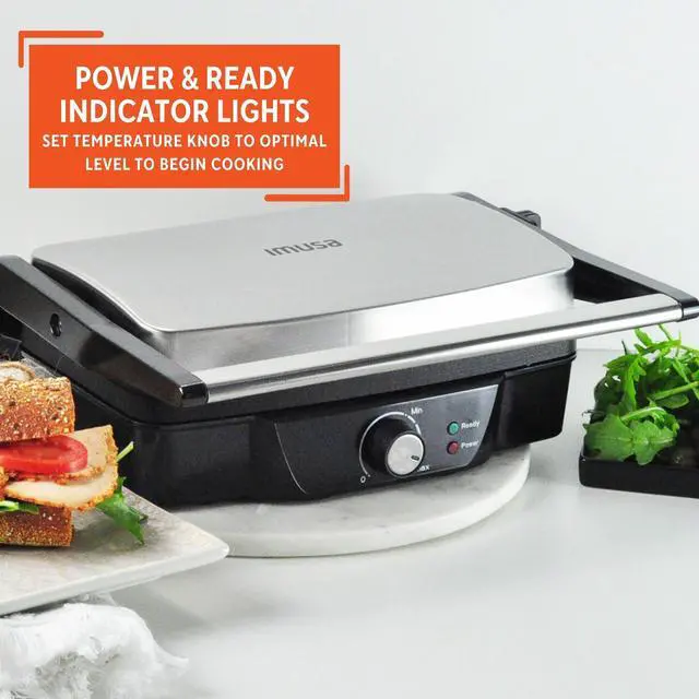 Alt view image 5 of 7 - Stainless Steel Panini Press Electric with Adjustable Temperature Settings and Nonstick Plates, 1200W