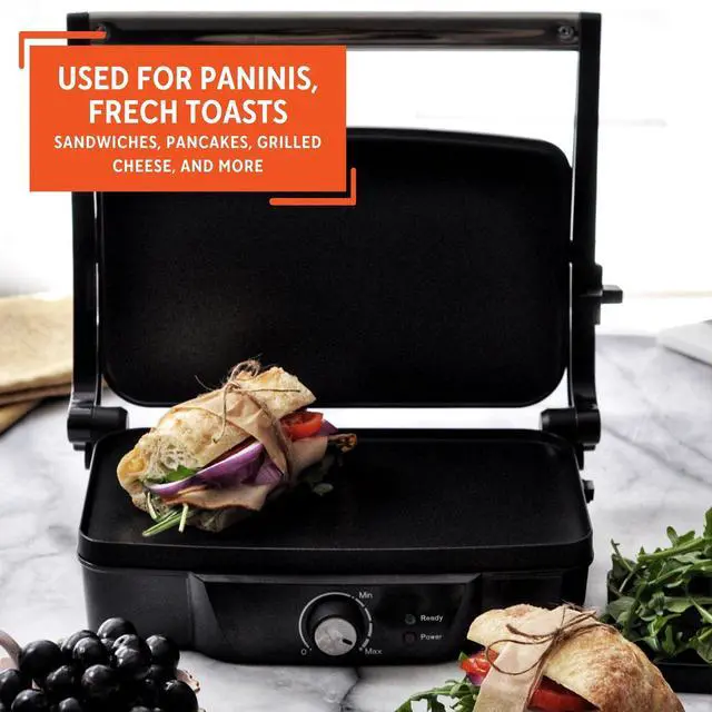 Alt view image 6 of 7 - Stainless Steel Panini Press Electric with Adjustable Temperature Settings and Nonstick Plates, 1200W