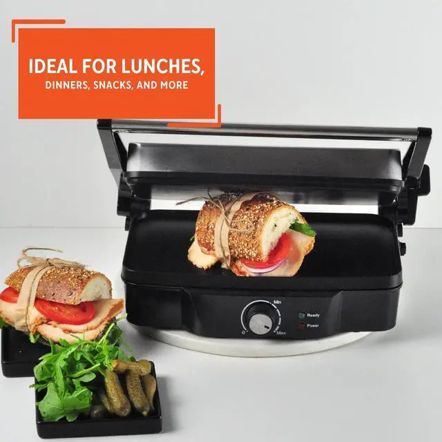 Alt view image 7 of 7 - Stainless Steel Panini Press Electric with Adjustable Temperature Settings and Nonstick Plates, 1200W